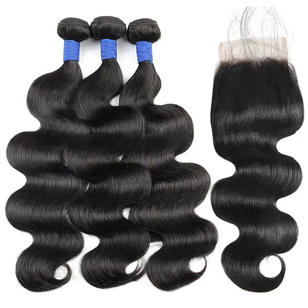 10A Brazilian Body Wave Human Hair 3 Bundles With 4*4 Lace Closure 🚚✅ Hair & Kisses Outlet