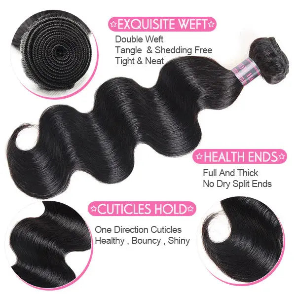 Brazilian Body Wave Human Hair 4 Bundles With 4x4 Lace Closure 🚚✅ Hair & Kisses Outlet