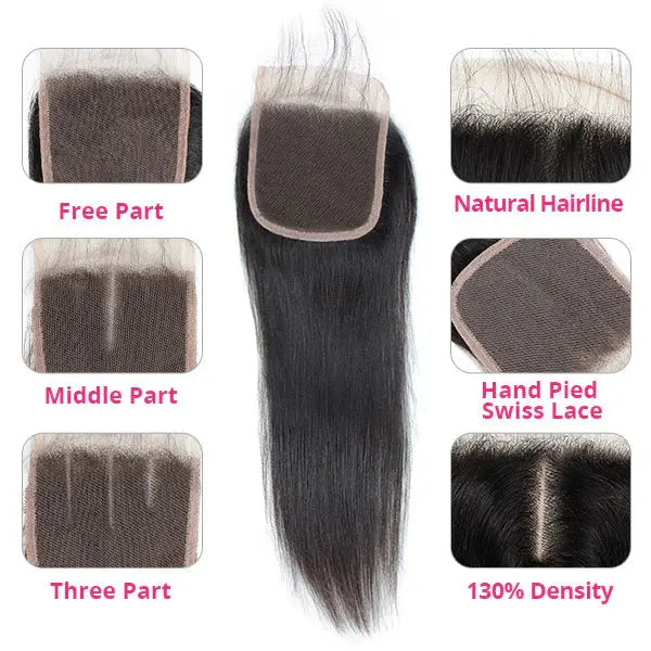 Brazilian Human Straight Hair 4 Bundles With 4x4 Lace Closure 🚚✅ Hair & Kisses Outlet