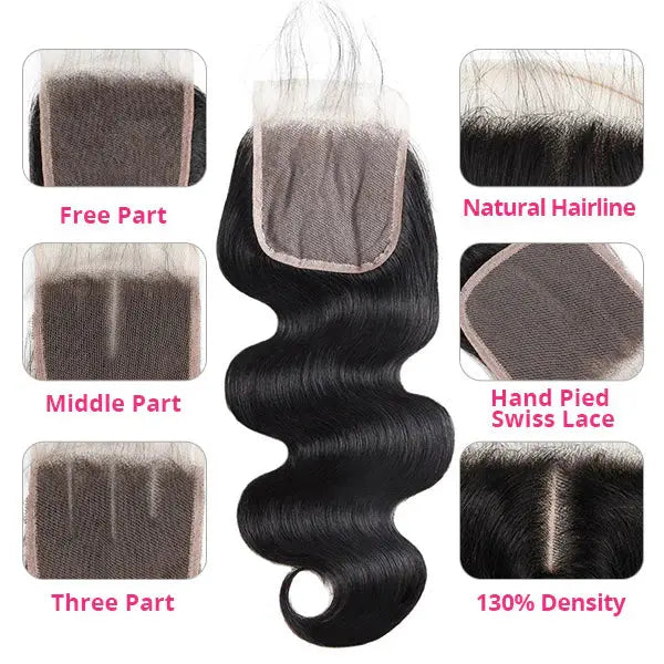 Brazilian Body Wave Human Hair 4 Bundles With 4x4 Lace Closure 🚚✅ Hair & Kisses Outlet