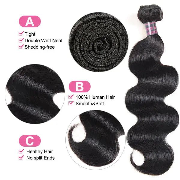 Body Wave Bundles Indian Human Hair Weave 3 Bundles Hair Extensions 🚚✅ Hair & Kisses Outlet