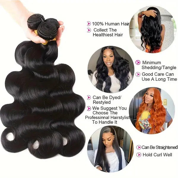 Body Wave Bundles Indian Human Hair Weave 3 Bundles Hair Extensions 🚚✅ Hair & Kisses Outlet