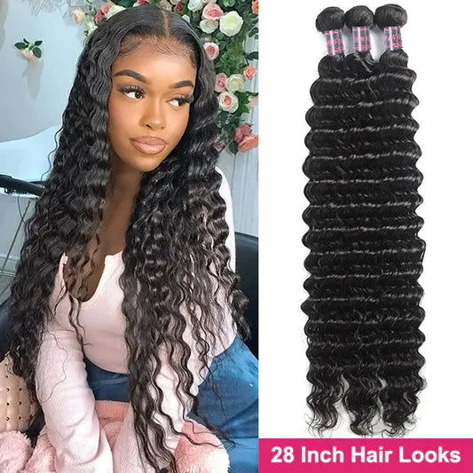 Brazilian Deep Wave Bundles Deep Curly Human Hair Weave 3 Bundles 🚚✅ Hair & Kisses Outlet