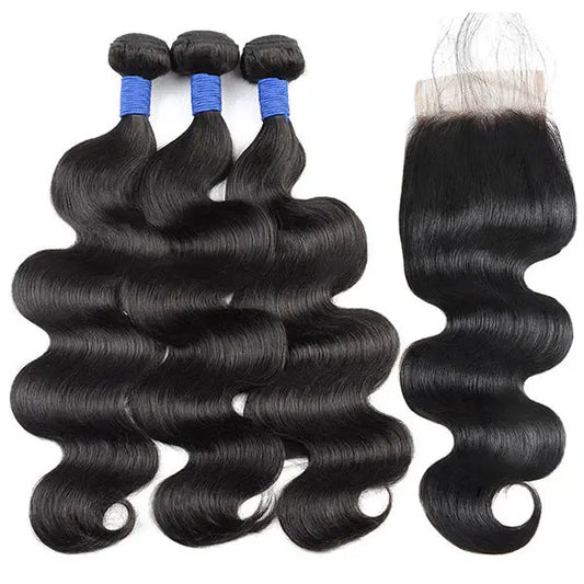 10A Brazilian Body Wave Human Hair 3 Bundles With 4*4 Lace Closure 🚚✅ Hair & Kisses Outlet