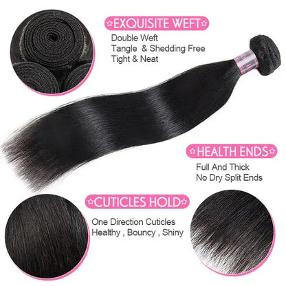 Brazilian Human Straight Hair 4 Bundles With 4x4 Lace Closure 🚚✅ Hair & Kisses Outlet
